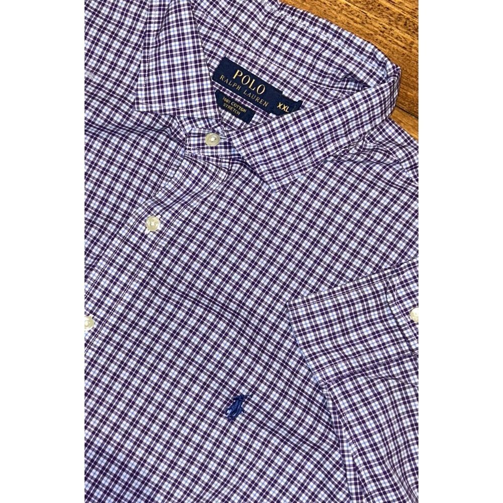 POLO RALPH LAUREN Button Up Shirt Purple Plaid Cotton Size XXL